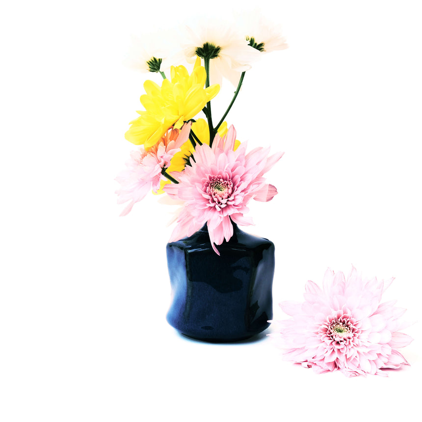 Blue Hexagon Shaped Ikebana Vase