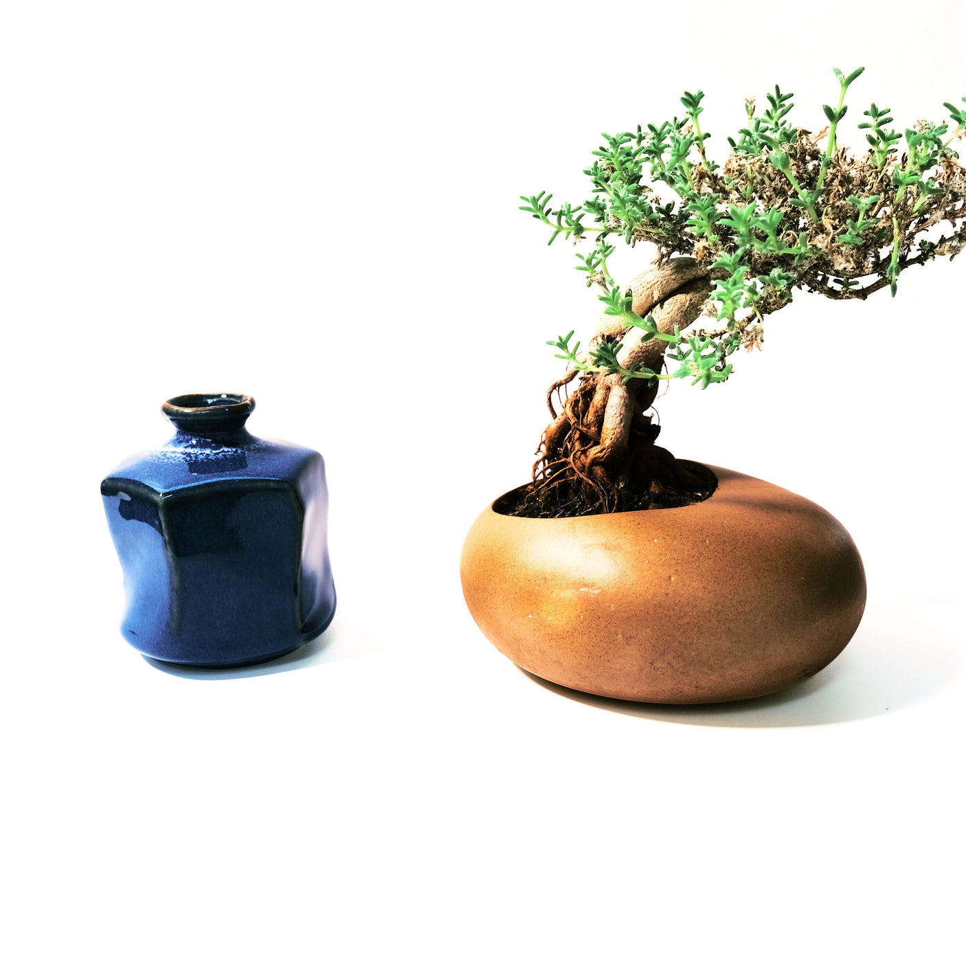 Blue Hexagon Shaped Ikebana Vase