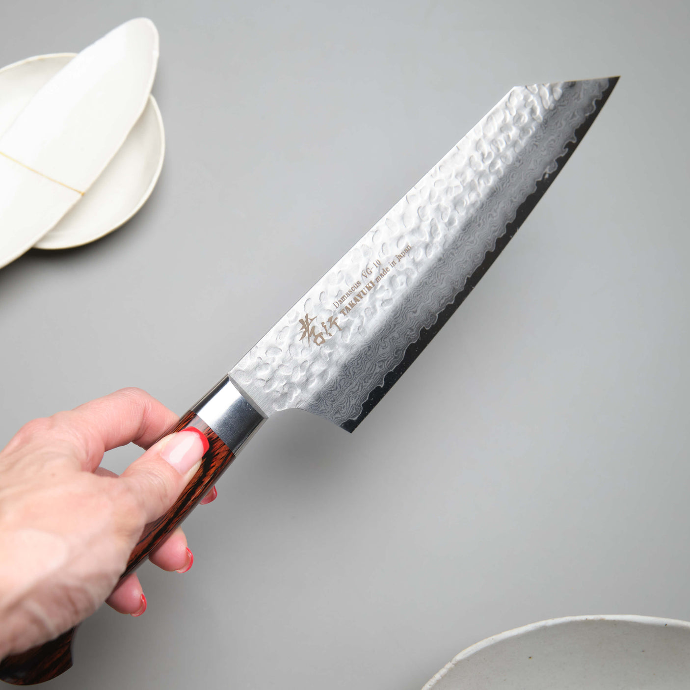 Hammered Damascus Kengata Gyuto Chef Knife - 190mm