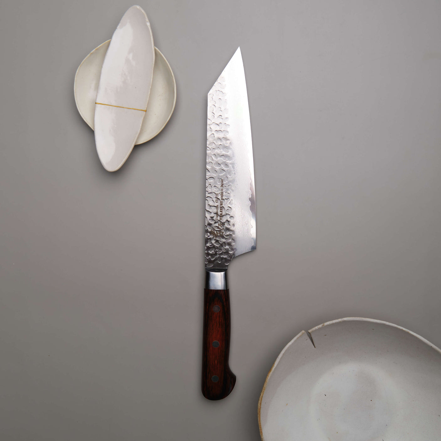 Hammered Damascus Kengata Gyuto Chef Knife - 190mm