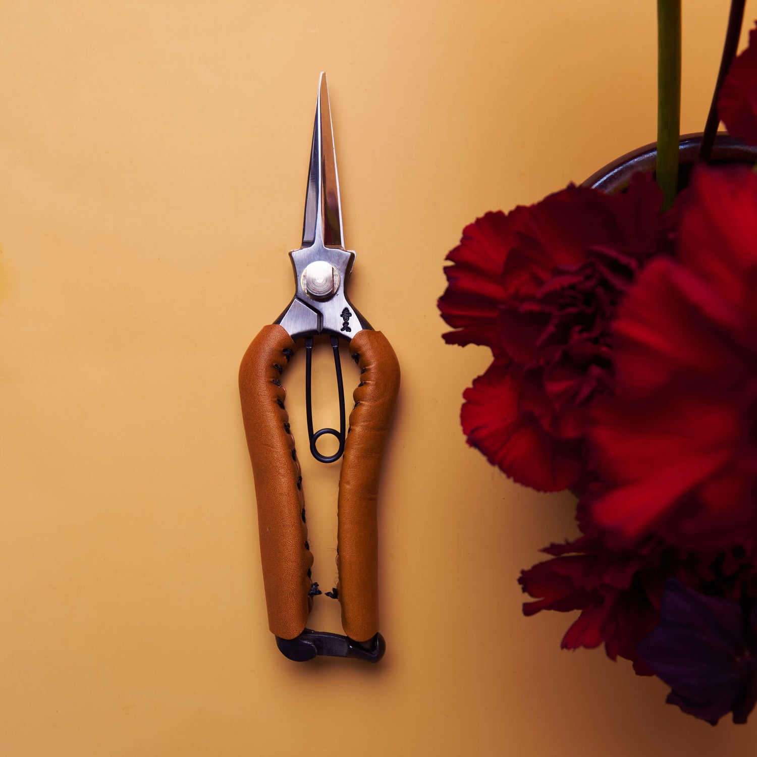 Handmade Japanese Tan Leather Handled Budding Snips - 200mm