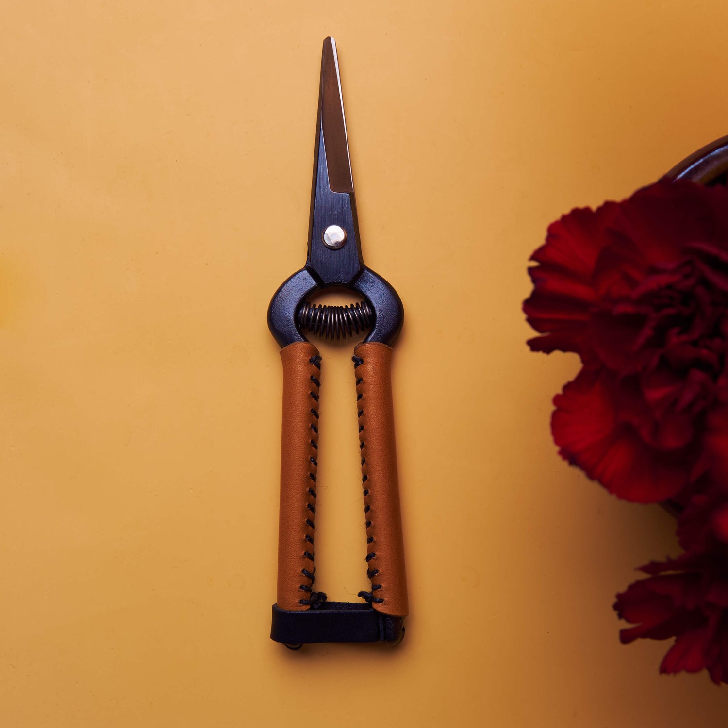 Handmade Japanese Tan Leather Handled Snips - 190mm