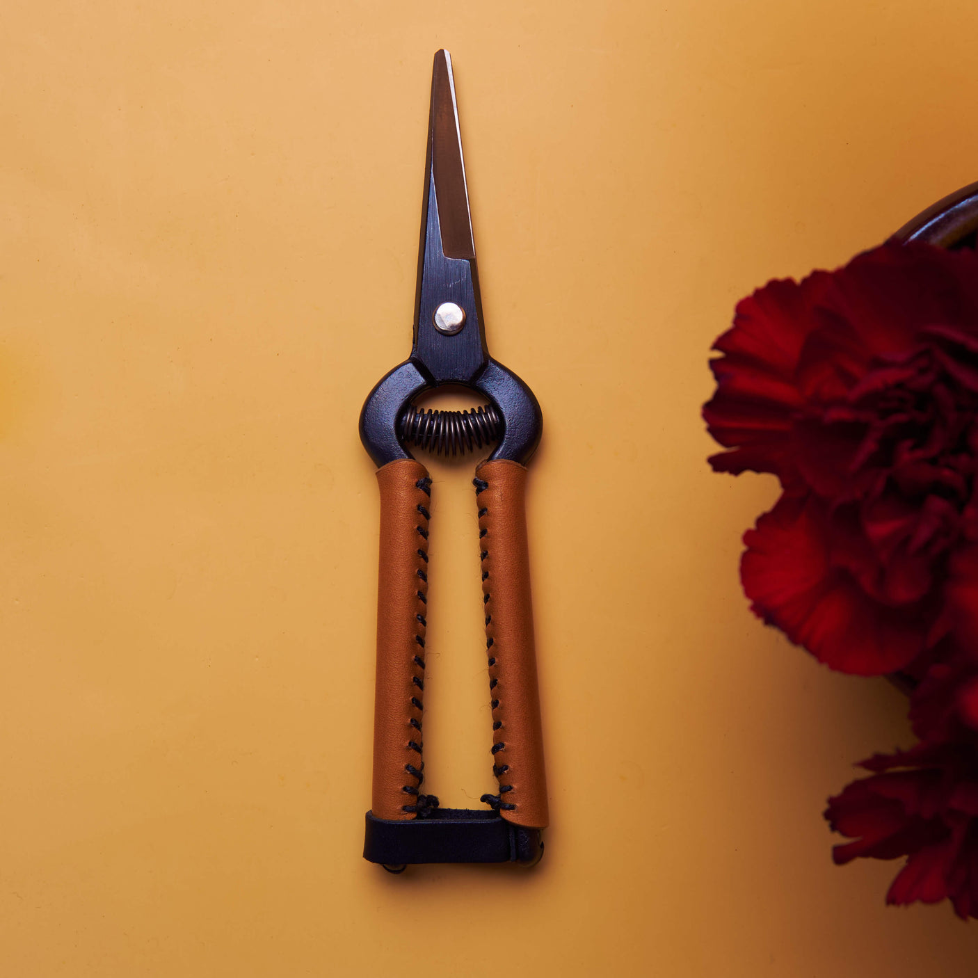 Handmade Japanese Tan Leather Handled Snips - 190mm