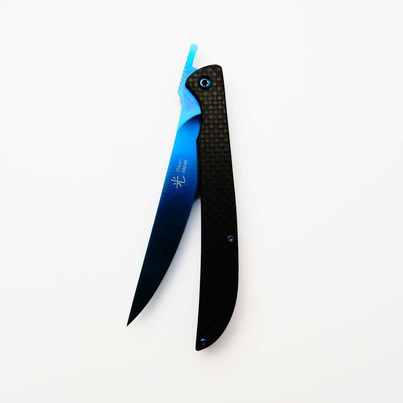Hikari Folding Steak Knife, D2 Blue Titanium Blade