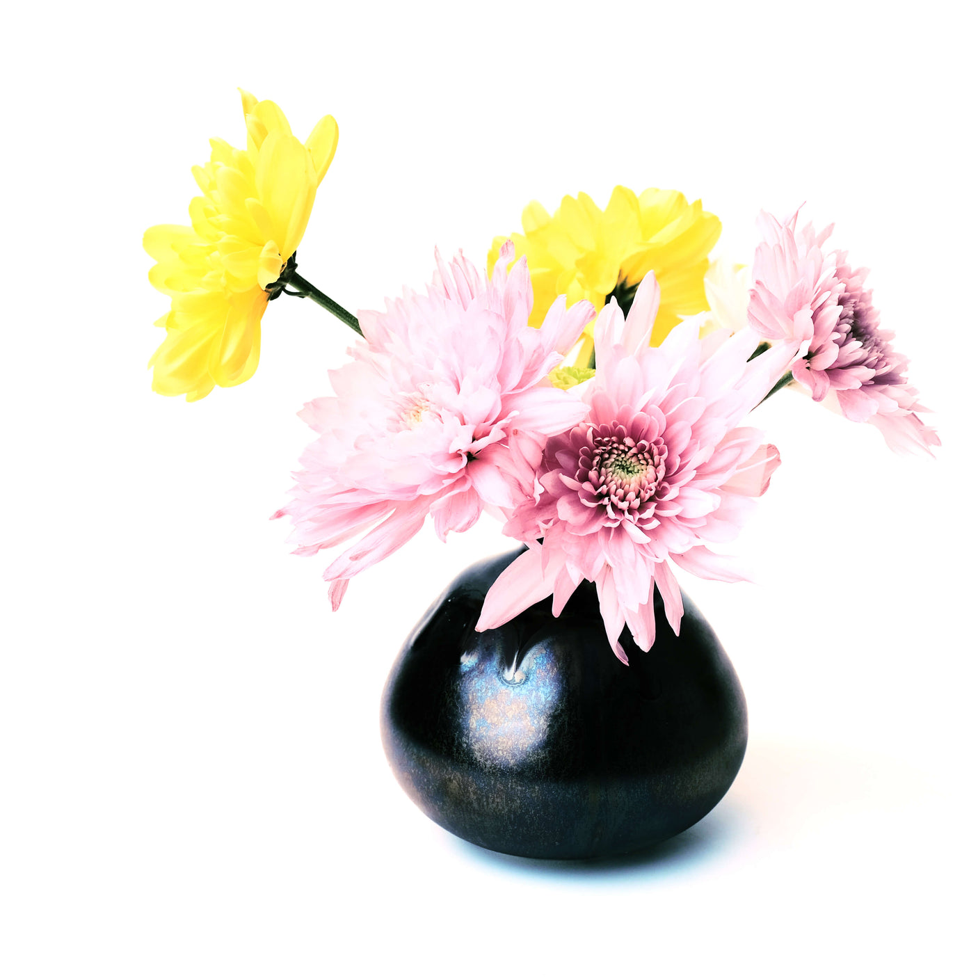 Metallic Black Bottle Shaped Ikebana Vase