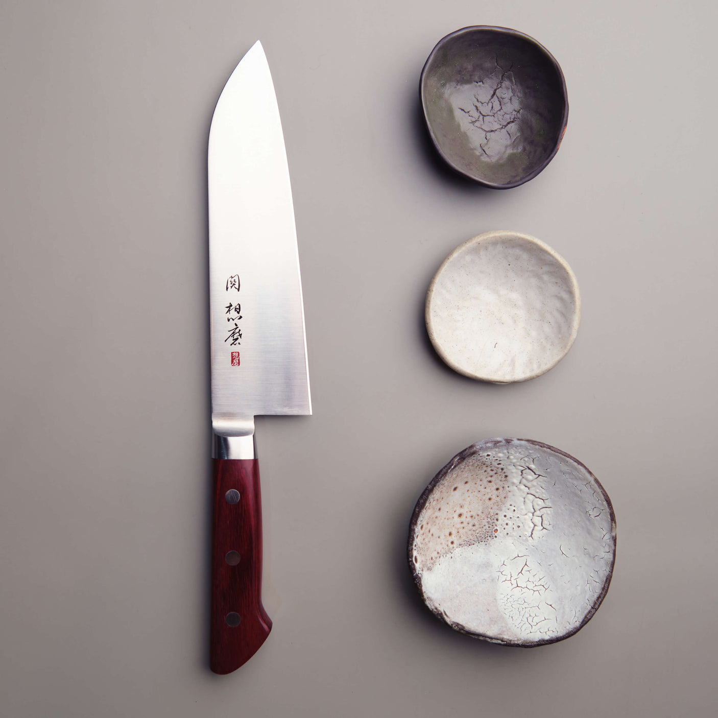 Seki Souma Santoku Knife with Red Handle - 180mm