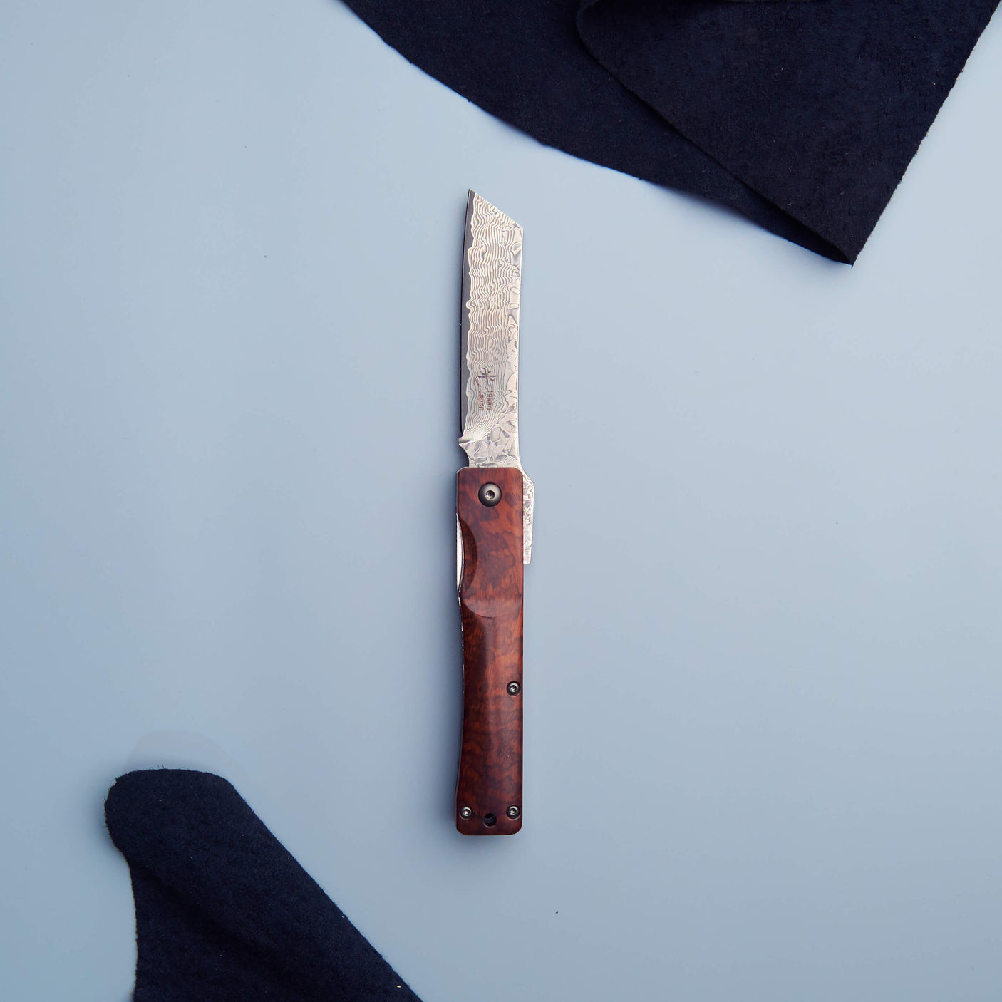 Traditional Japanese Damascus Folding Pocket Knife - Snakewood Handle