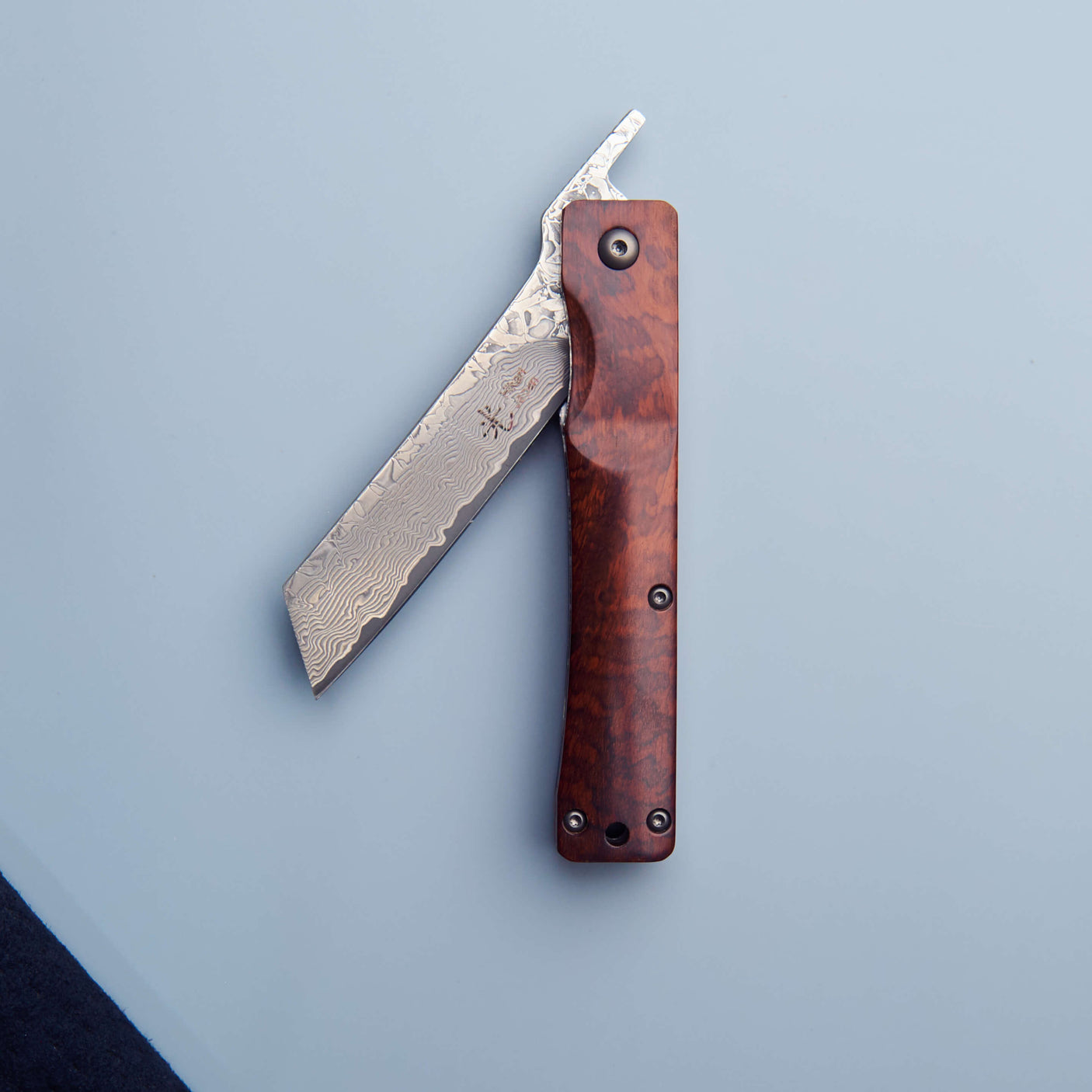 Traditional Japanese Damascus Folding Pocket Knife - Snakewood Handle