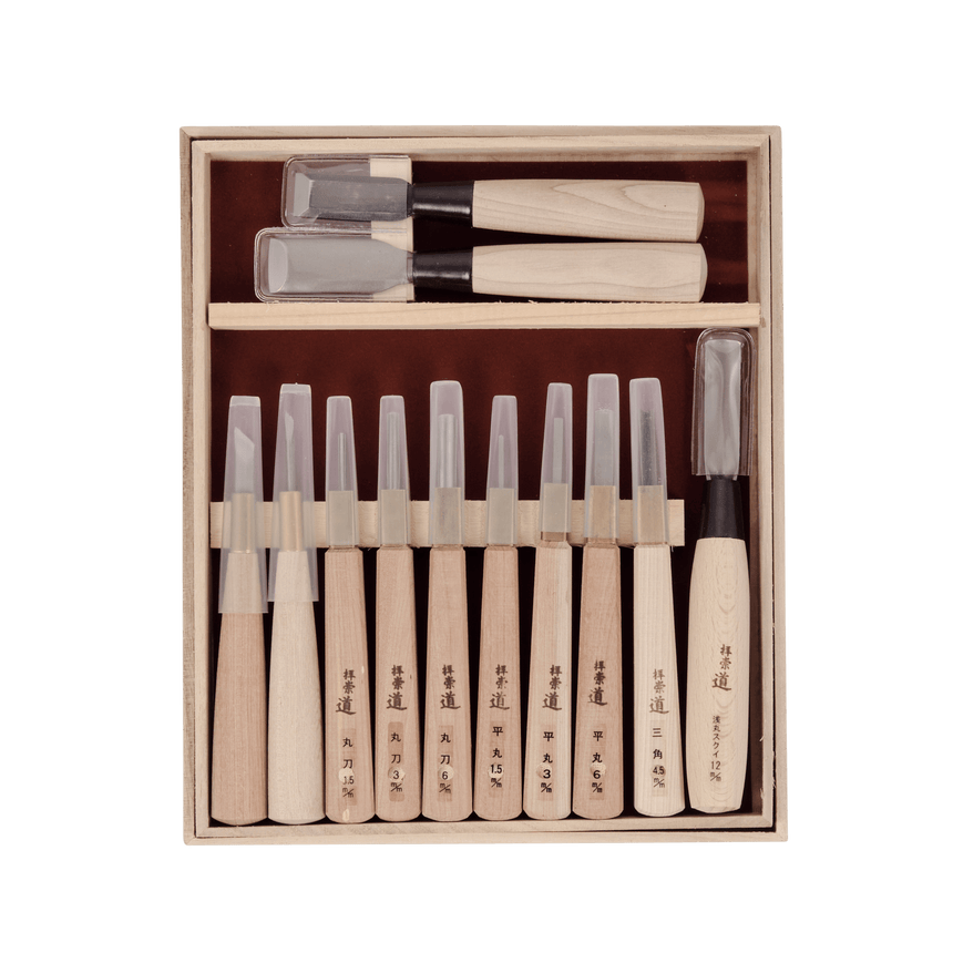 HSS Woodblock Print Chisel Set - 12 Piece - Carving Sets - Japanese Tools Australia