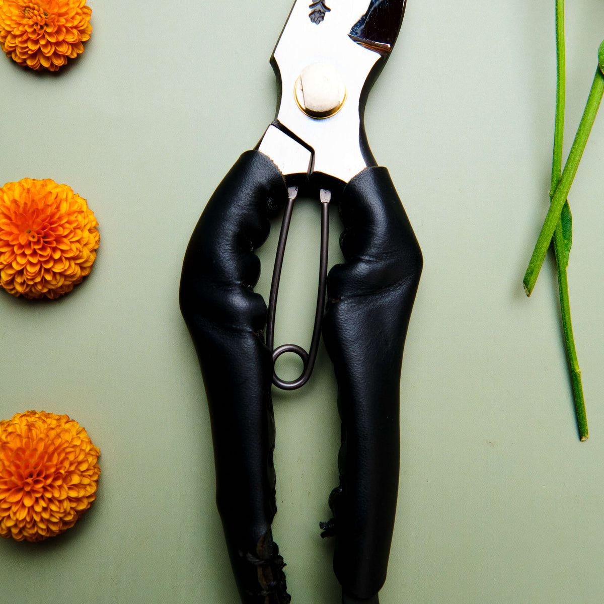 Handmade Japanese Black Leather Handled Secateurs - 200mm