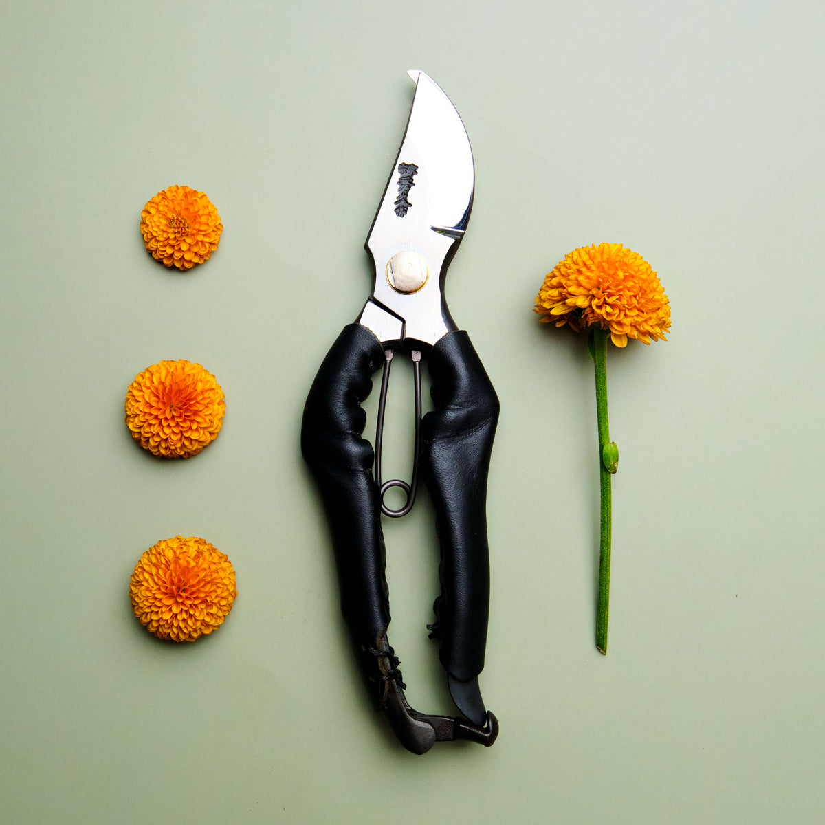Handmade Japanese Black Leather Handled Secateurs - 200mm