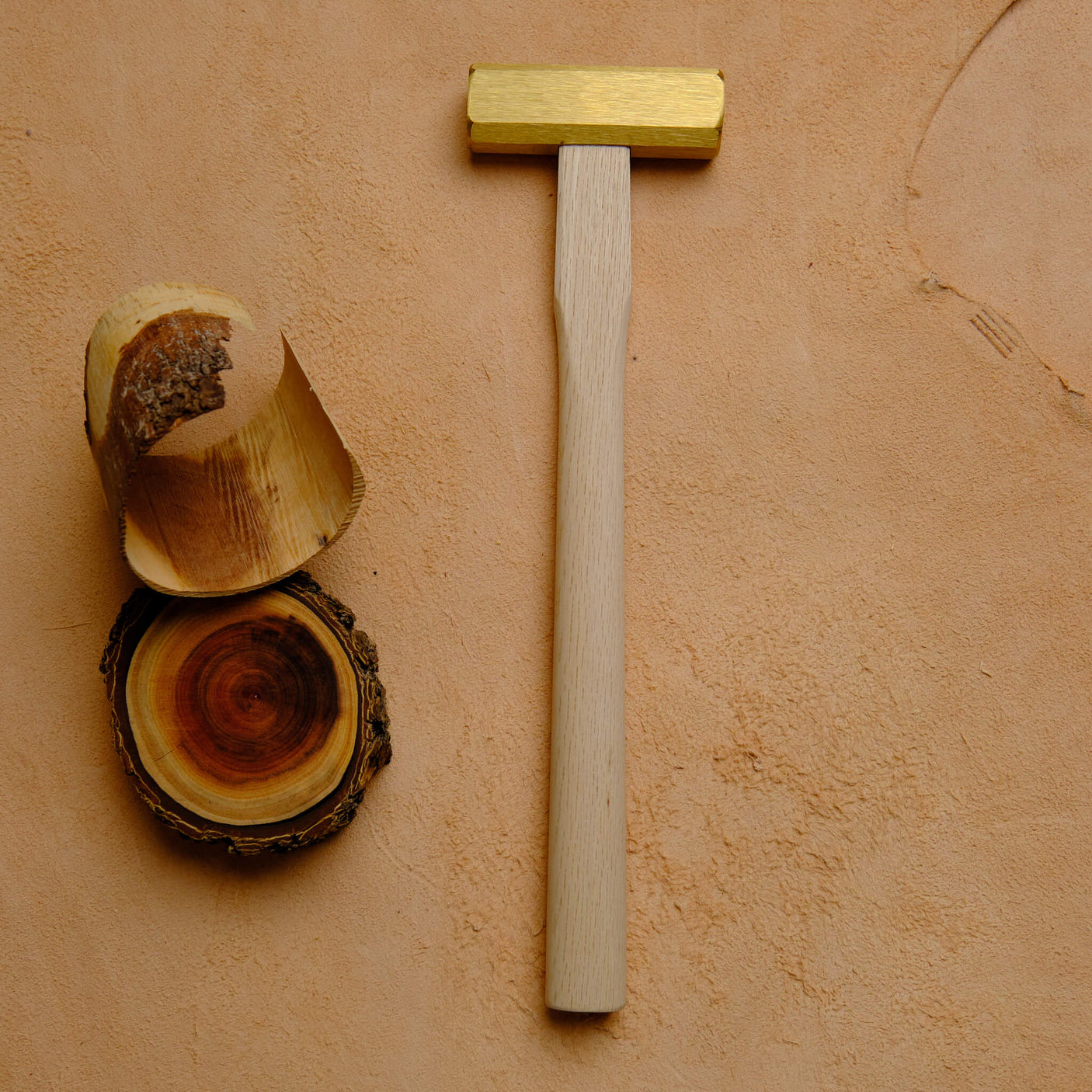 Brass 8-Kaku Hammer 300g by SUSA with White Oak handle