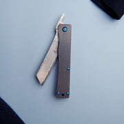 Traditional Japanese Damascus Folding Pocket Knife - Carbon Fibre Handle