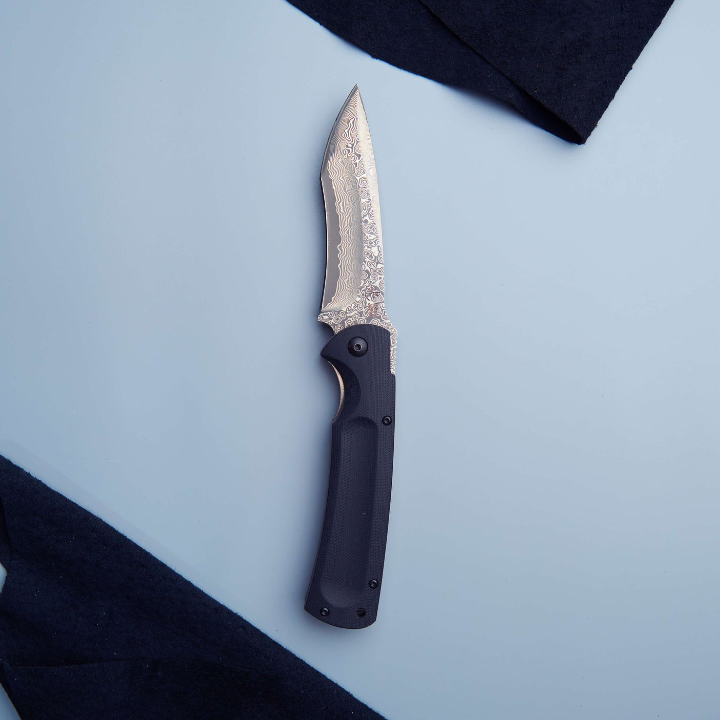 Damascus Higo Hunting Knife - Black Handle