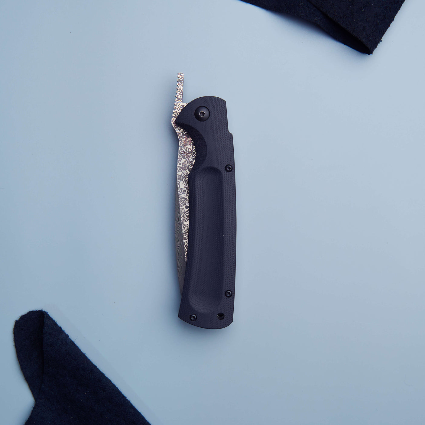 Damascus Higo Hunting Knife - Black Handle