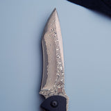 Damascus Higo Hunting Knife - Black Handle