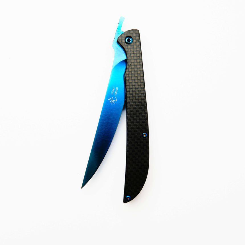 Hikari Folding Steak Knife, D2 Blue Titanium Blade