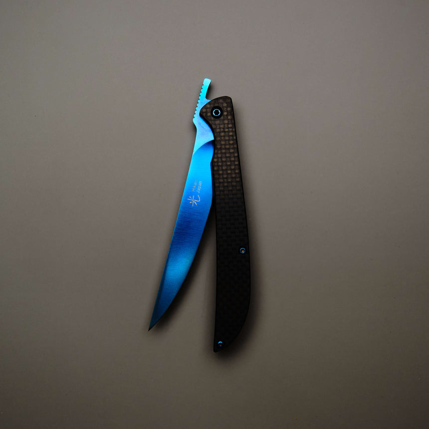 Hikari Folding Steak Knife, D2 Blue Titanium Blade