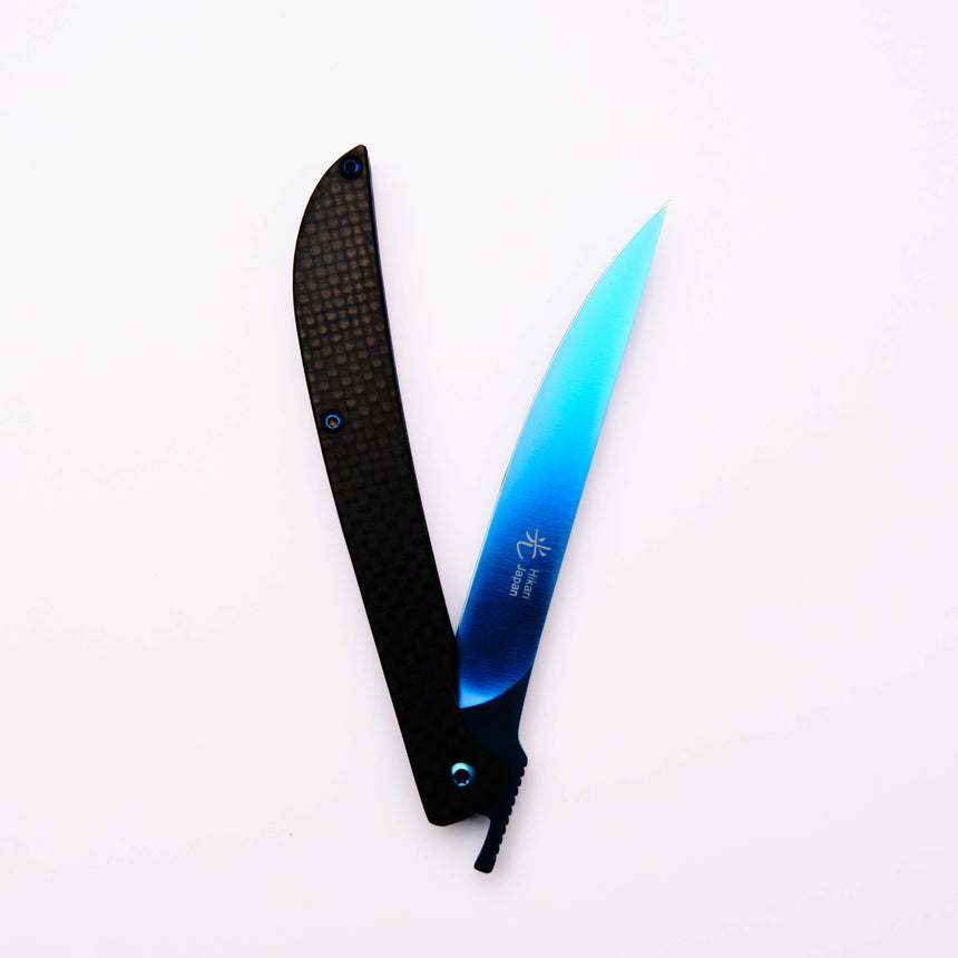 Hikari Folding Steak Knife, D2 Blue Titanium Blade