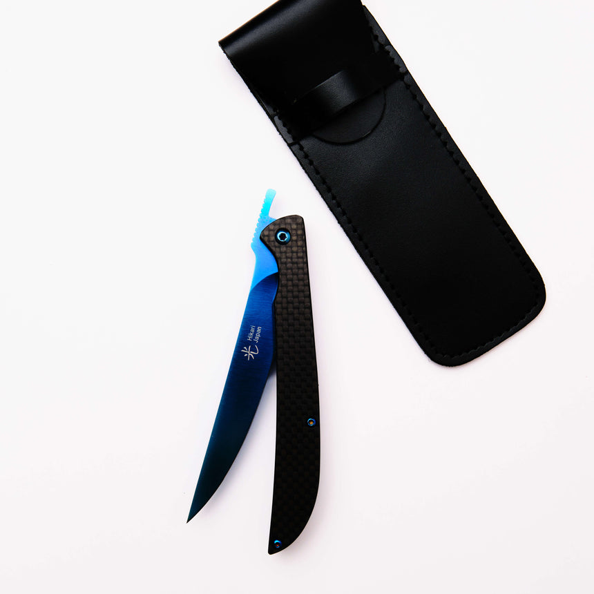 Hikari Folding Steak Knife, D2 Blue Titanium Blade