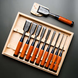 Suminagashi Damascus Bench Chisel Set - Red Oak Handles