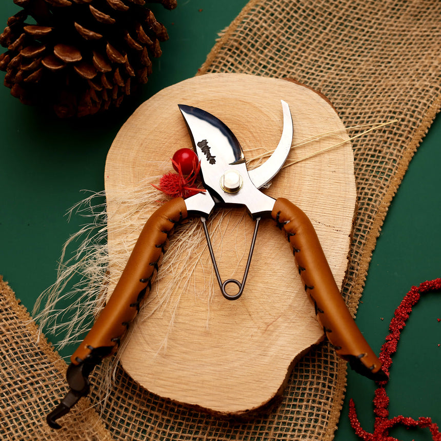 Handmade Japanese Tan Leather Handled Secateurs - 180mm