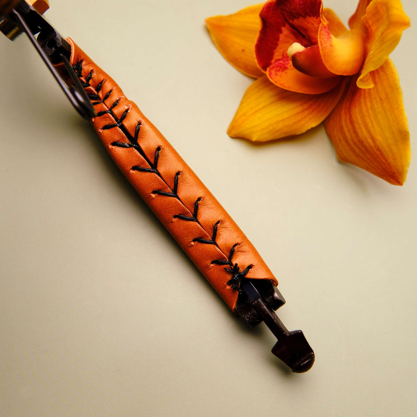 Handmade Japanese Tan Leather Handled Flower Snips - 190mm