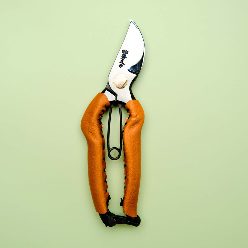Handmade Japanese Tan Leather Handled Secateurs - 180mm