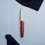 Traditional Japanese Damascus Folding Pocket Knife - Cocobolo Wood Handle
