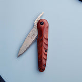 Traditional Japanese Damascus Folding Pocket Knife - Cocobolo Wood Handle