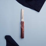 Traditional Japanese Damascus Folding Pocket Knife - Snakewood Handle