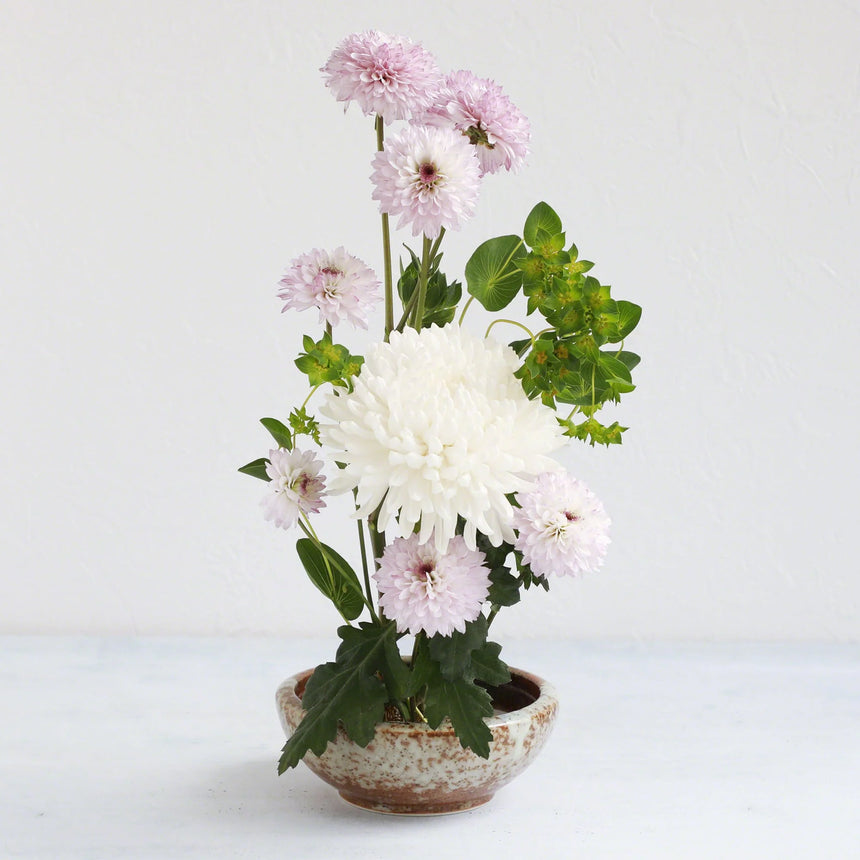 White and Terracotta Glazed Ikebana Vase