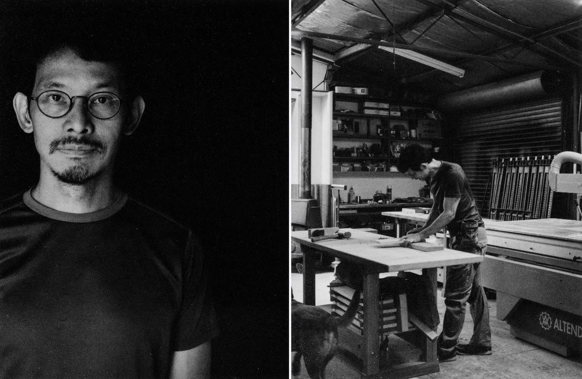 Hiroshi Yamaguchi working at the bench in the KOITOYA workshop