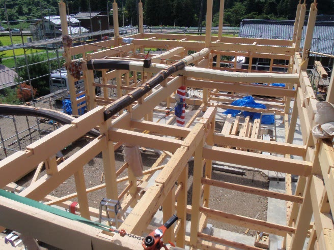 Timber frame of the Kanesada house during construction
