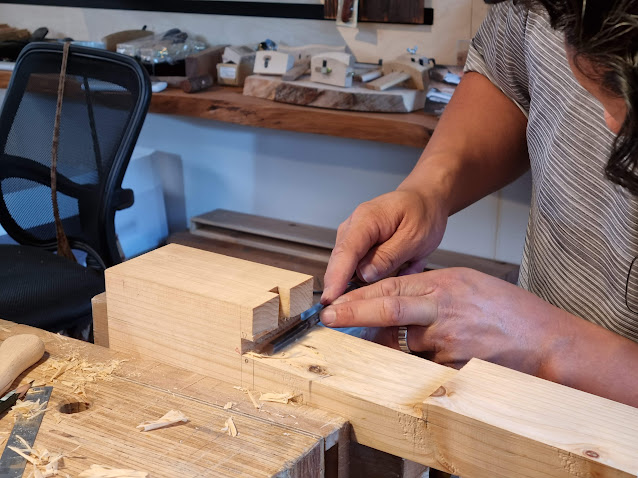 Paring a joint with a Japanese chisel