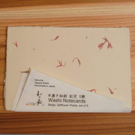 Hanairi Safflower Note Card- Beige - Washi - Japanese Tools Australia