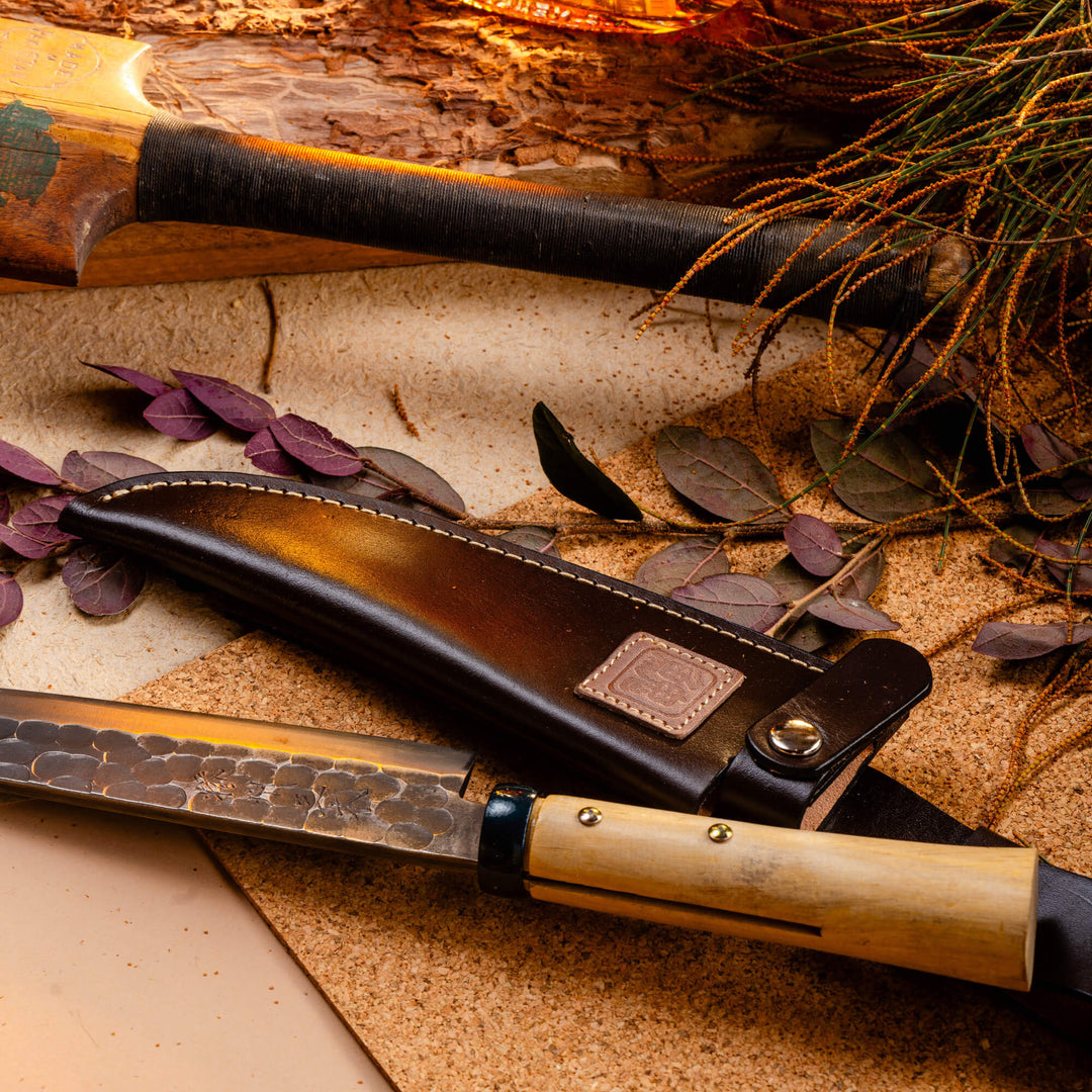 Handmade Outdoor Knife with Leather Sheath - Camping & Outdoors - Japanese Tools Australia