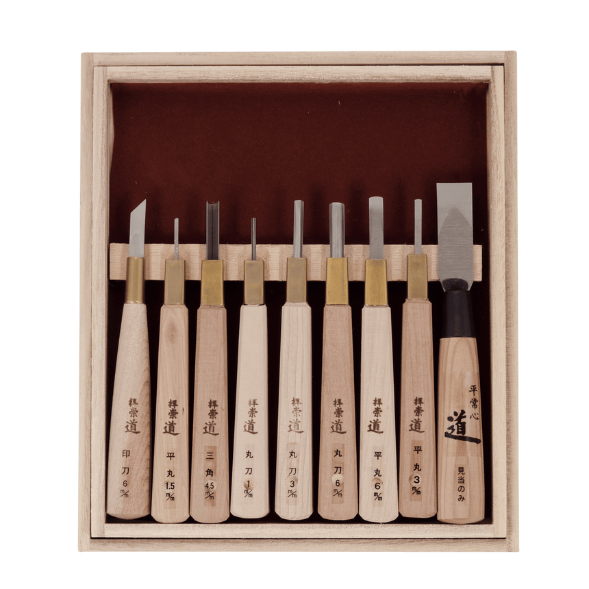 HSS Woodblock Print Chisel Set - 9 Piece - Carving Sets - Japanese Tools Australia