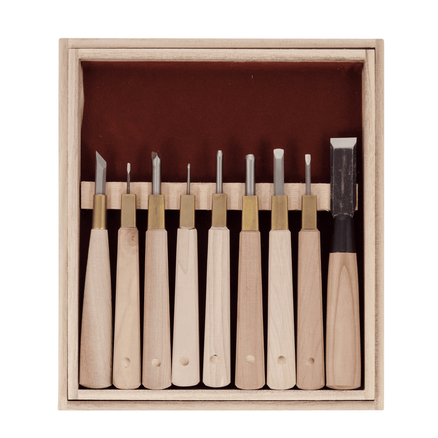 HSS Woodblock Print Chisel Set - 9 Piece - Carving Sets - Japanese Tools Australia