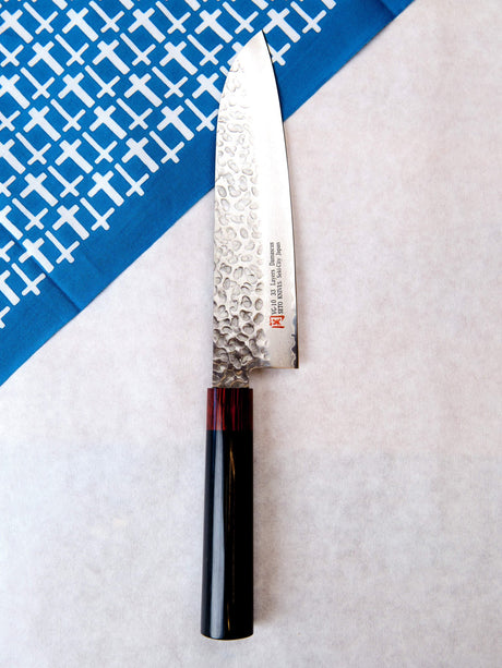 Iseya Damascus Hammered Santoku Knife, 180mm - Kitchen Knives - Japanese Tools Australia