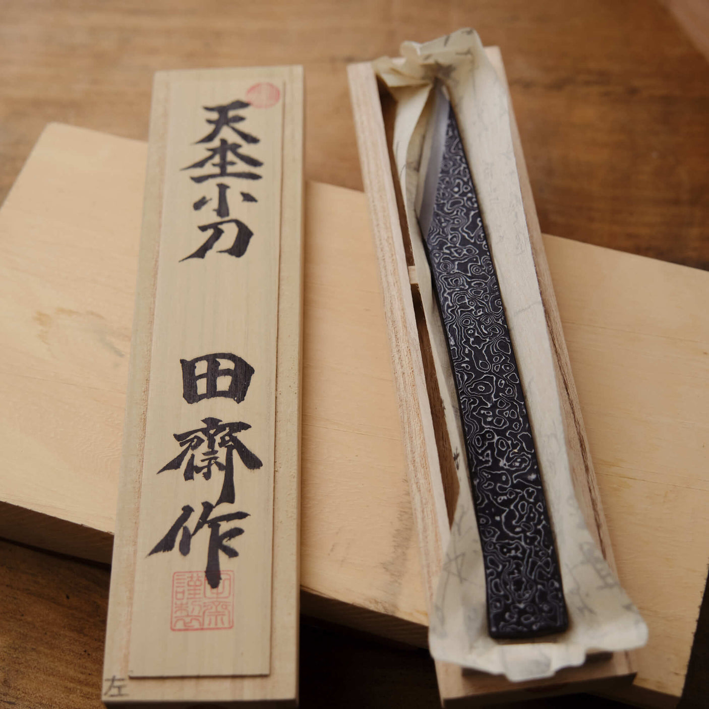 Mokume Damascus Kiridashi by Tasai-san - Marking Knives - Japanese Tools Australia