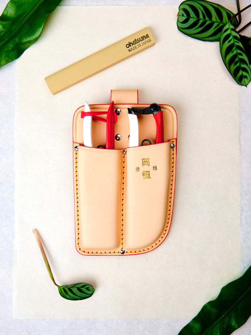 Okatsune Double leather holster for pruner and snips - Garden Accessories - Japanese Tools Australia