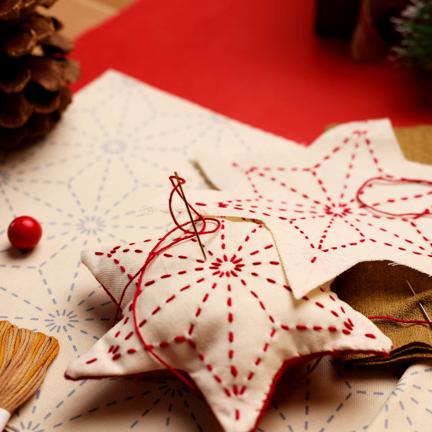 Sashiko Christmas Star Decoration Kit - Textile Tools - Japanese Tools Australia