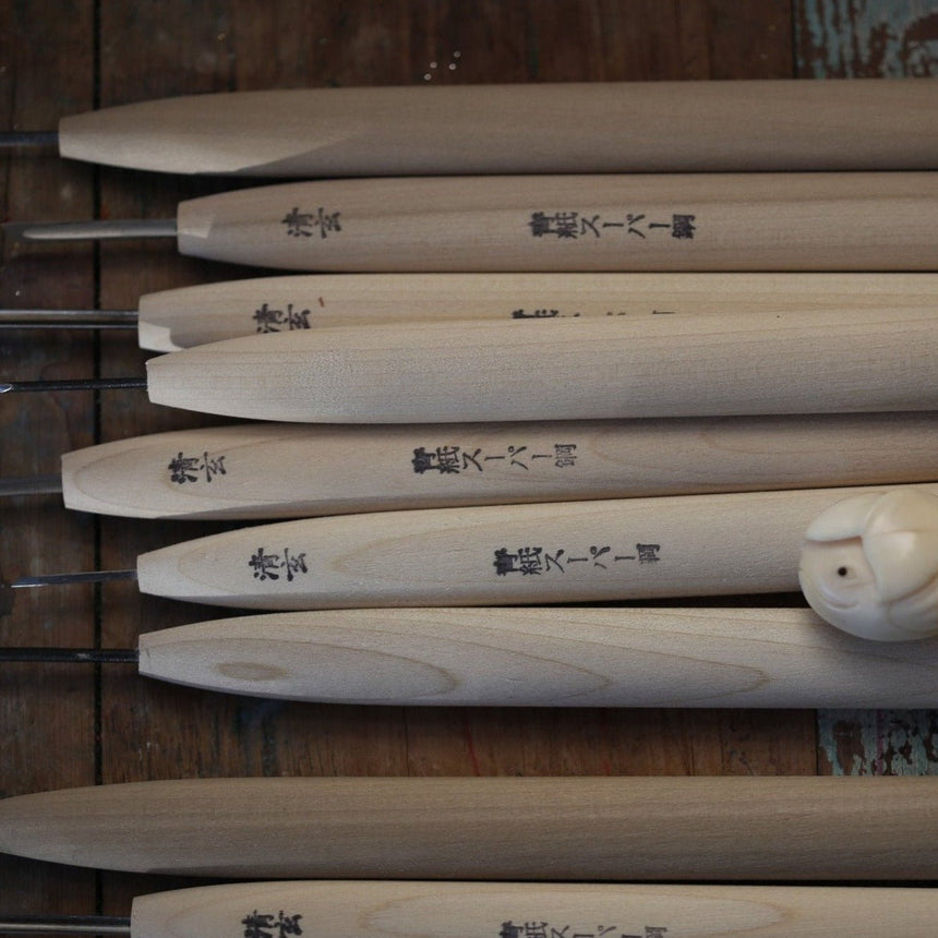 "Tomo" Netsuke Carving Chisels 10 pcs Set - Carving Sets - Japanese Tools Australia