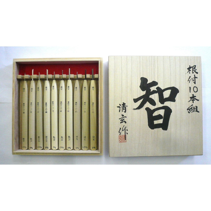 "Tomo" Netsuke Carving Chisels 10 pcs Set - Carving Sets - Japanese Tools Australia