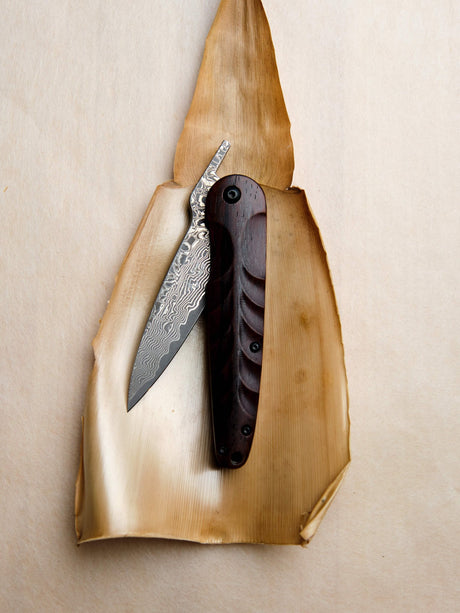 Traditional Japanese Damascus Folding Pocket Knife - Cocobolo Wood Handle - Pocket Knives - Japanese Tools Australia